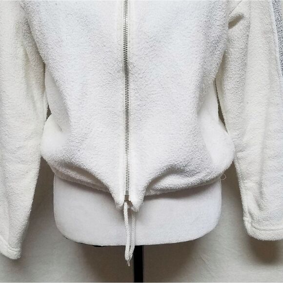 𝅺VINTAGE 1990s Exist White Gray Striped Full-zip Terry Cloth Cropped Sweater - Picture 5 of 11